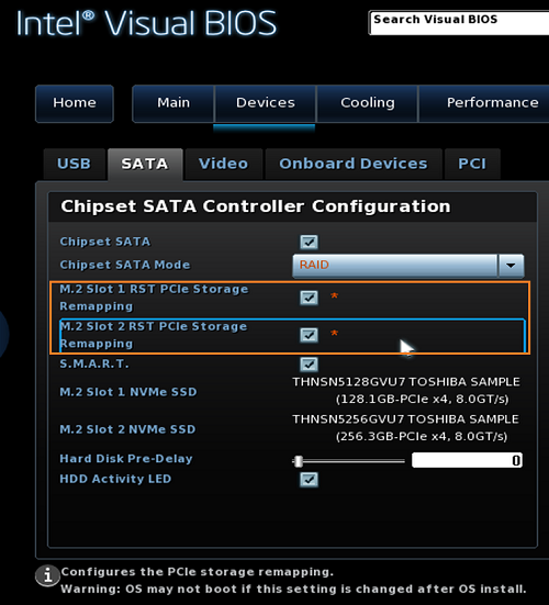 Enable M.2 Slot 1 RST PCIe Storage Remapping