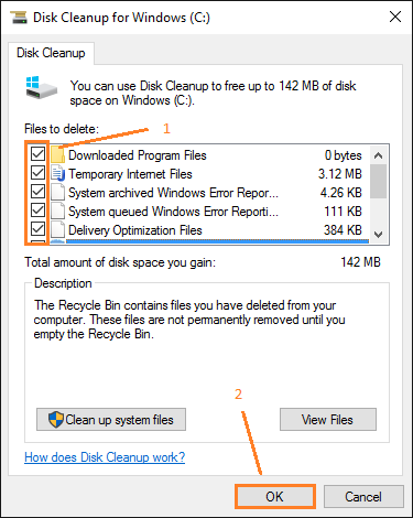 Check boxes after disk cleanup calculation