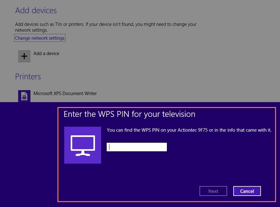 An image indicating where to enter the WPS PIN for your television