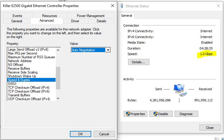 Set Speed & Duplex to Auto Negotiation