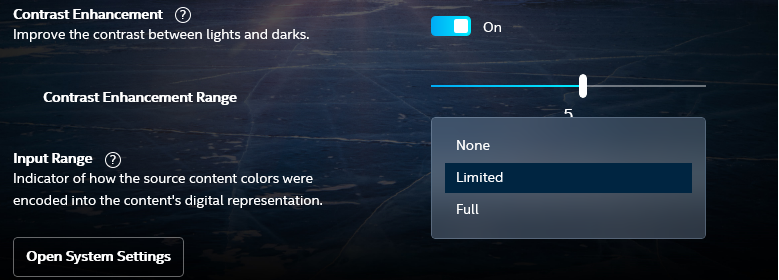 Quantization Range option for the Intel Graphics Control Panel