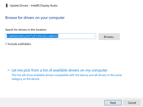Let me pick from a list of available drivers on my computer