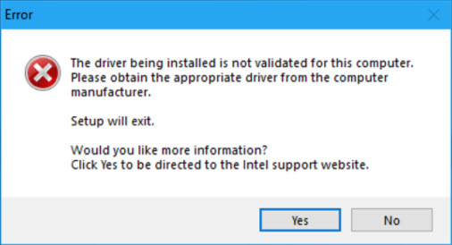 Error Received when you use Intel Driver and Support Assistant