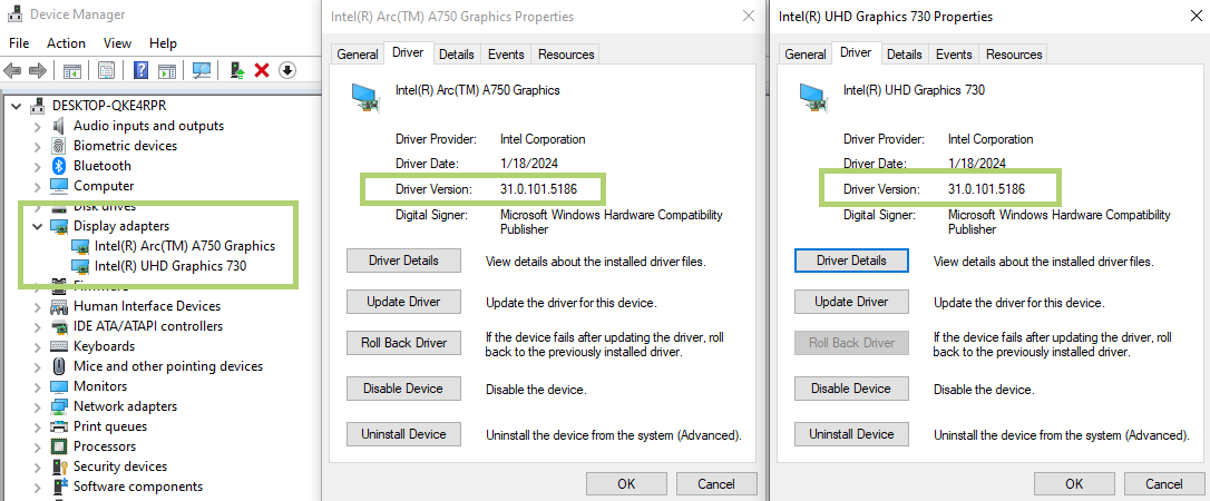Intel UHD Graphics 620 Driver Version example
