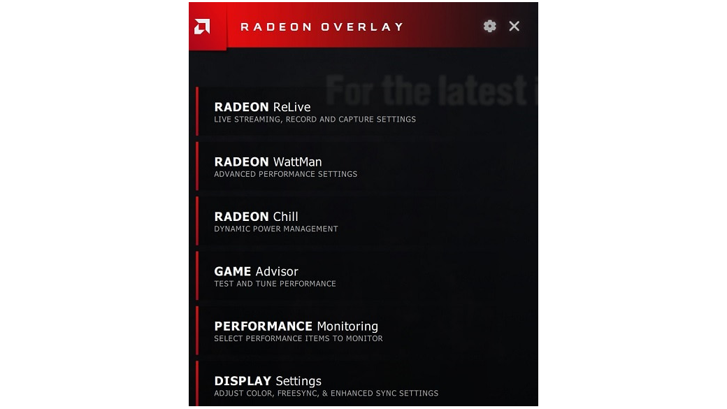 Radeon オーバーレイを使用したゲームとビジュアル設定の調整