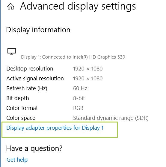 Display adapter properties