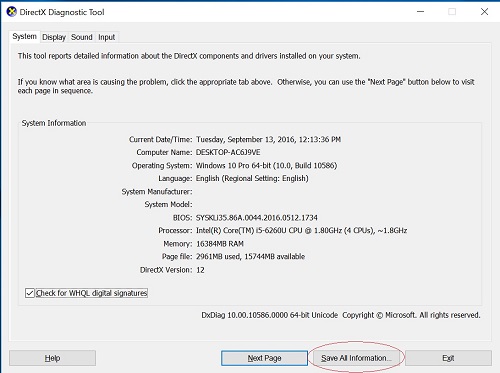 How To Extract Information From The Directx Diagnostic Tool