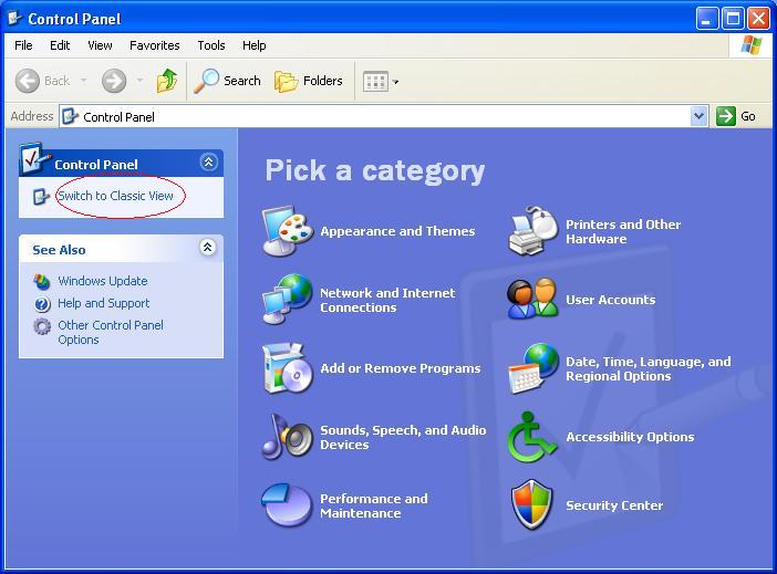 Control panel category view