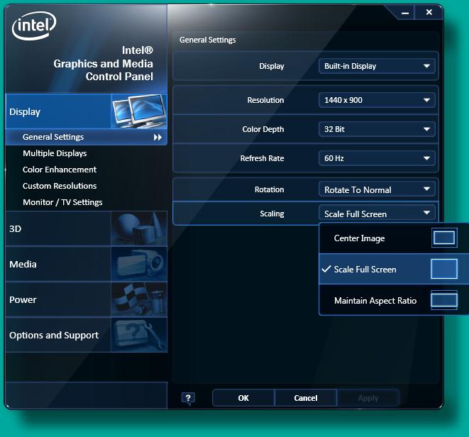 Intel® Graphics and Media Control panel