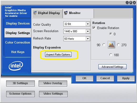 Aspect Ratio Options location