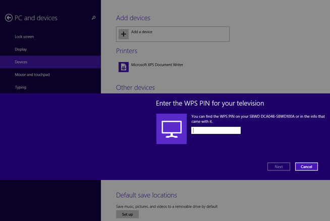 Enter the PIN in the Windows 8.1 screen