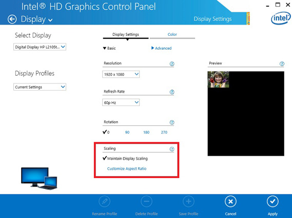 Maintain Display Scaling location example