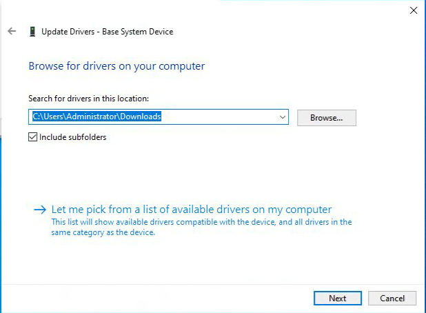 Browse for drivers on your computer
