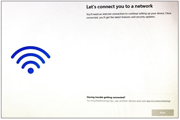 Let's connect you to a network screen