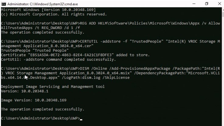 Intel VROC UWP GUI Installation Process screenshot