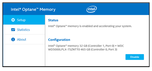 Intel® Optane™ Memory User Interface