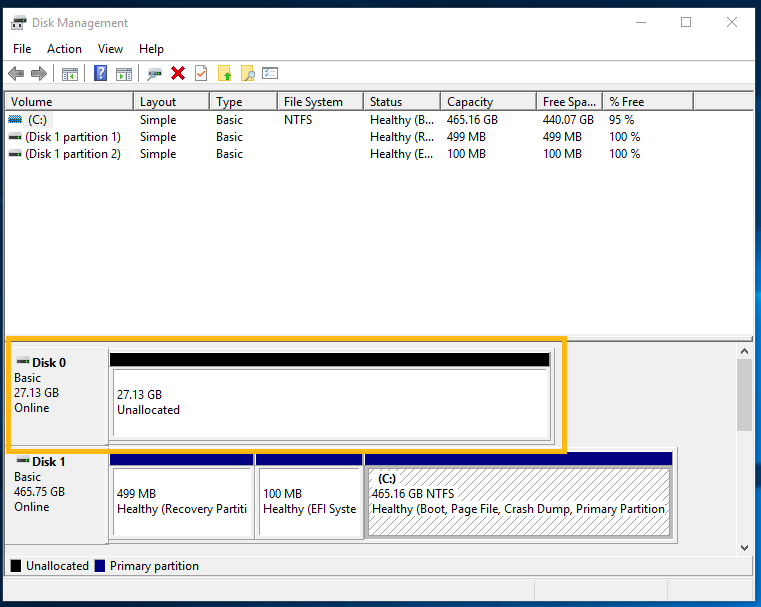 Intel Optane memory in Disk Management