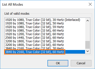 3840x2160, True Color (32 bit), 60 Hertz