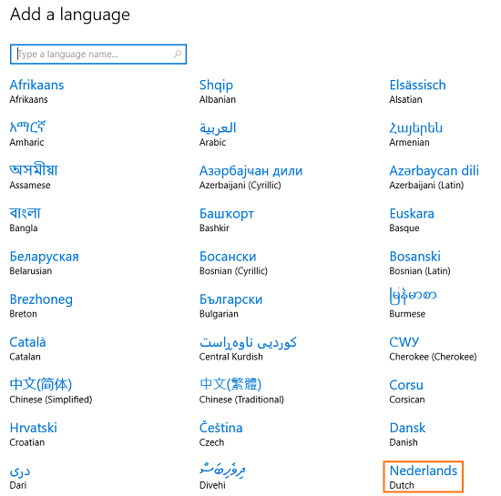 Select the language to add