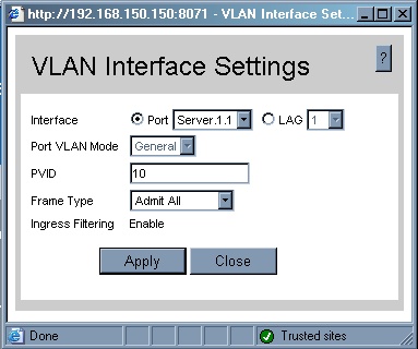 VLAN Interface settings server 1.1