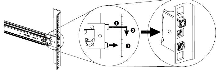 Image depicting process for installing the slide rail to rack.