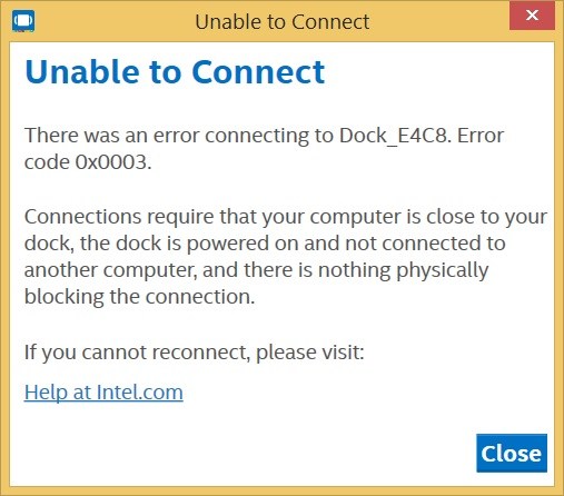 Screenshot of "Unable to connect" error