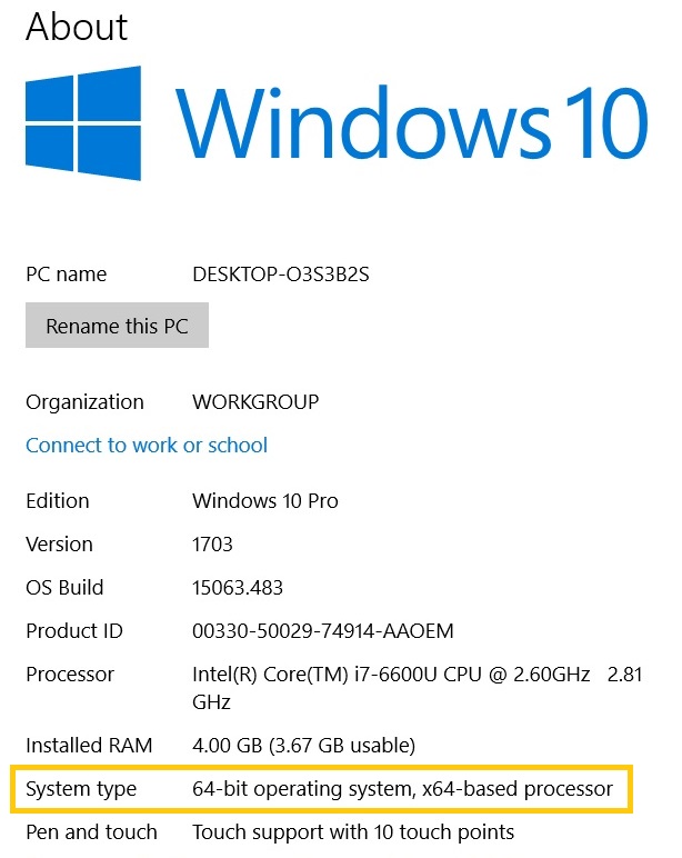 tipo de sistema win10