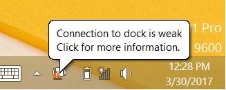 Screenshot of "Weak connection" error in taskbar