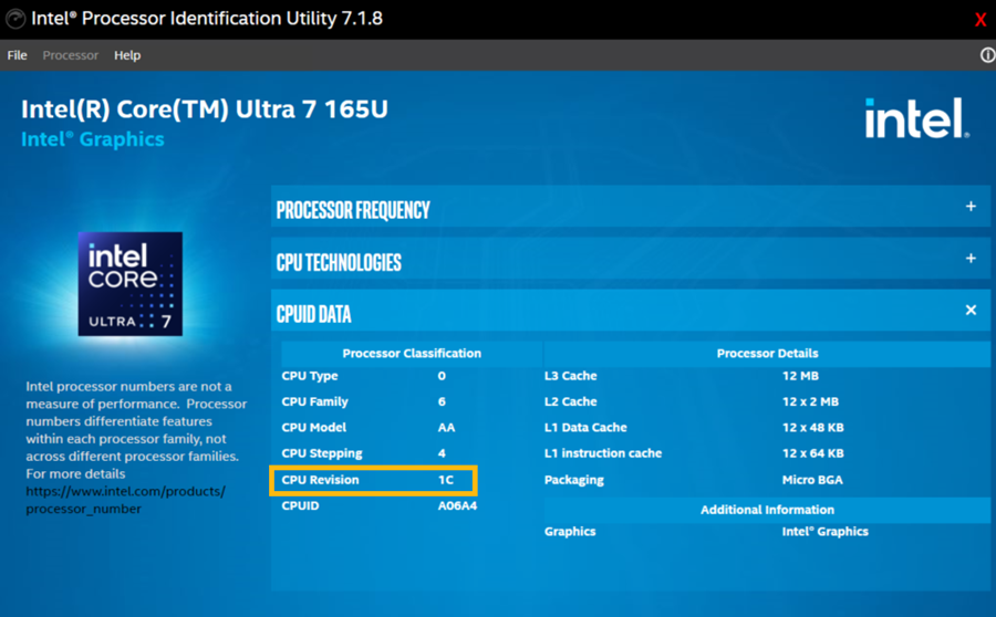 Intel Processor Identification Utility