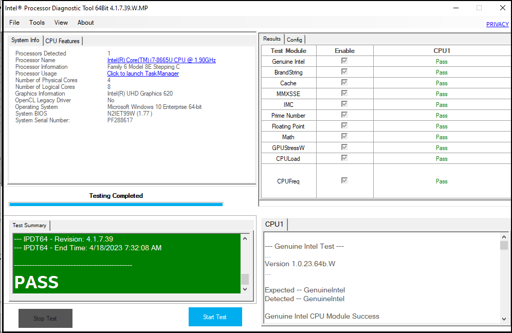 intel cpu diagnostic