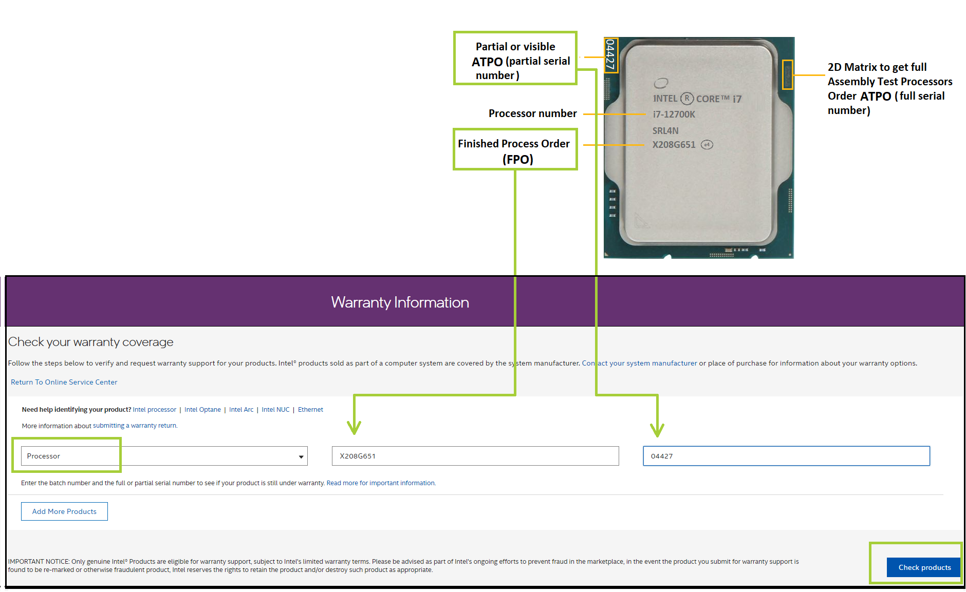 Enter information from processor into the tool