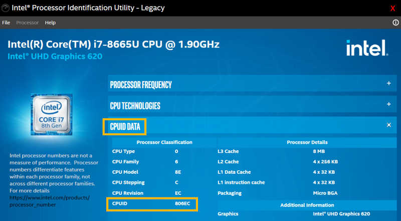 Intel Processor Identification Utility screenshot
