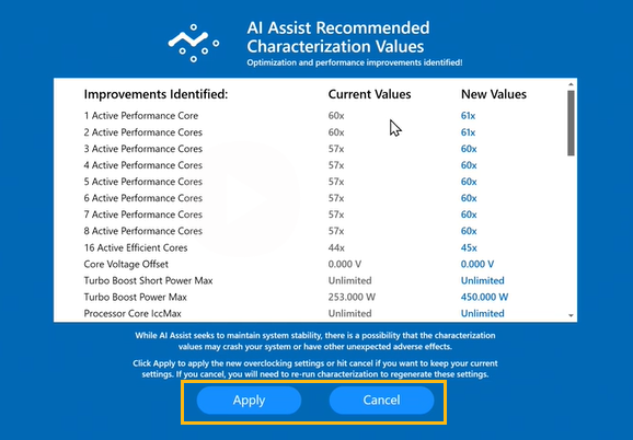 Apply or cancel proposed values screenshot