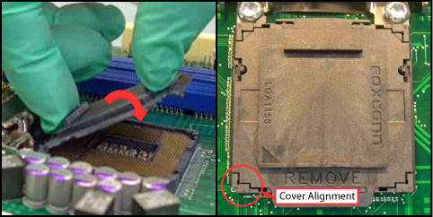 Hold cover and move gently "side to side" to feel the play within the cover and the LGA115x Socket