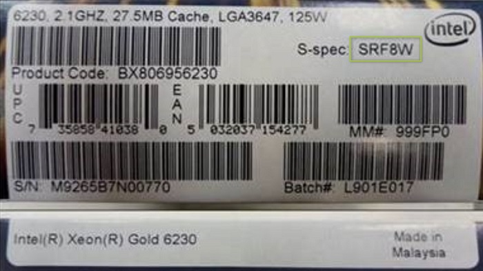 Finding the sSpec number on the boxed processor label
