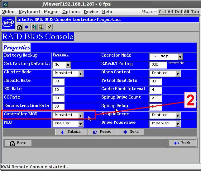 Screenshot of RAID BIOS console indicating location of Controller BIOS
