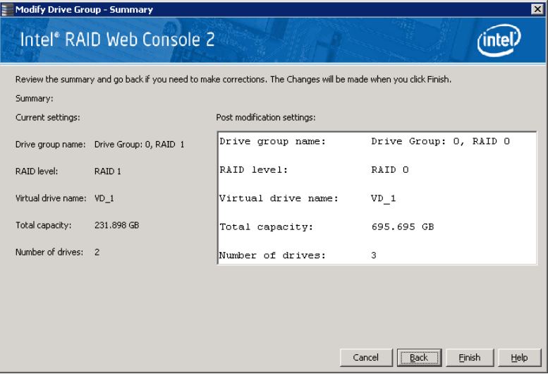 Modify drive group review screen