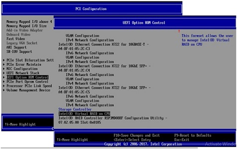 UEFI Option ROM Control menu