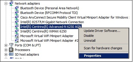 Advanced Intel Wireless Adapter Settings