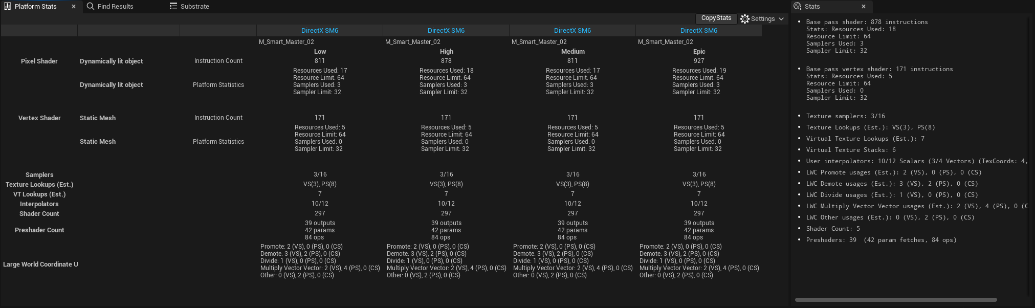 Unreal Engine Optimization Guide - material editor platform stats