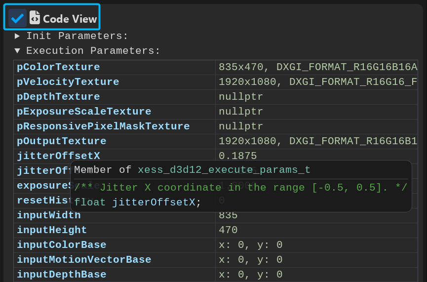 xess inspector stat code view sr