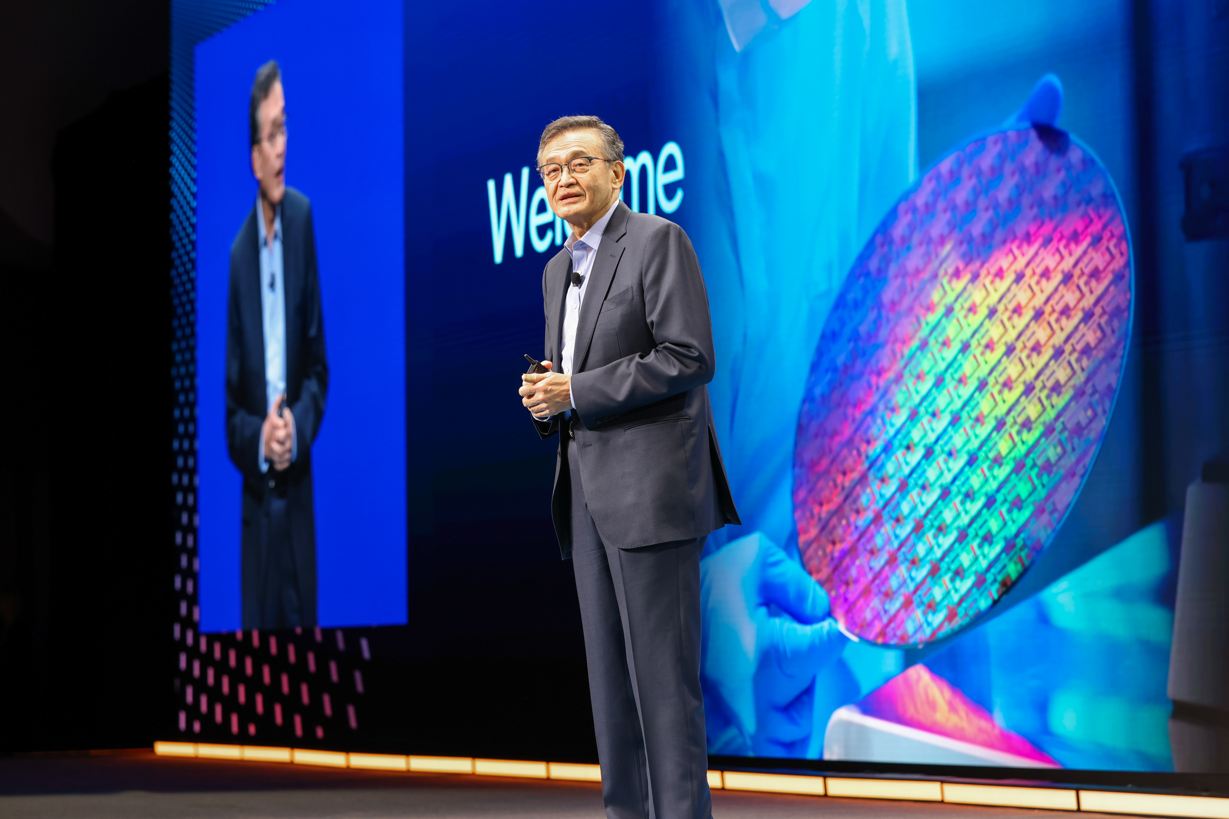 Lip-Bu Tan speaking onstage at Intel Foundry Direct Connect 2025.