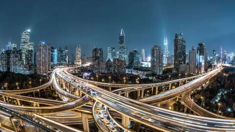 Aerial view of shanghai highway at night