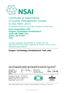 Intel Corporation OTD ISO 9001:2015 Certificate