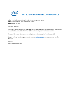 What: Intel Environmental Compliance (EC) Data Management System
Who: All users of the EC Data Management System
Date: October 16, 2017