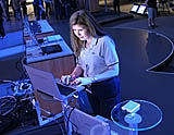 In San Francisco, Calif., on Monday, August 22, 2005, in preparation for Intel CEO, Paul Otellini's Intel Developer Forum keynote, Sierra Modro, with Intel's MPG department, works on one of the many computers on display during Otellini's keynote. Otellini will outline his vision for the company and discuss market opportunities and trends such as the move to mobility, the retooling of the digital home, and the digital end-to-end enterprise. (Photo by Intel Press Relations)