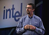 Intel's Rob Chapman, cq, welcomes attendees and introduces the Keynotes:Day Two, Digital Enterprise and The Digital Home at the Fall Intel Developer Forum held at Moscone West on Wednesday, August 24, 2005 in San Francisco, Calif. (Photo by Intel Press Relations)