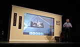 Donald J. MacDonald, Intel's Vice President, General Manager Digital Home Group, shows IDF attendees a look into the future of home entertainment during his keynote held at the Intel Developer Forum in San Francisco, Calif., on Wednesday, August 24, 2005. (Intel Press Relations)