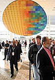 IDF attendees arrive bright and early for the Day One Keynotes at the Intel Developers Forum Fall 2005 at Moscone West on Tuesday, August 23, 2005 in San Francisco, Calif. (Intel Press Relations)