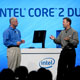 Sean Maloney, left, executive vice president and chief sales and marketing officer of Intel Corp., and Daniel Vivoli, executive vice president of marketing at Nvidia Corp., discuss a video demonstration of the new Intel® Core™2 Duo processors, Thursday, July 27, 2006, during an event at Intel headquarters in Santa Clara, Calif.